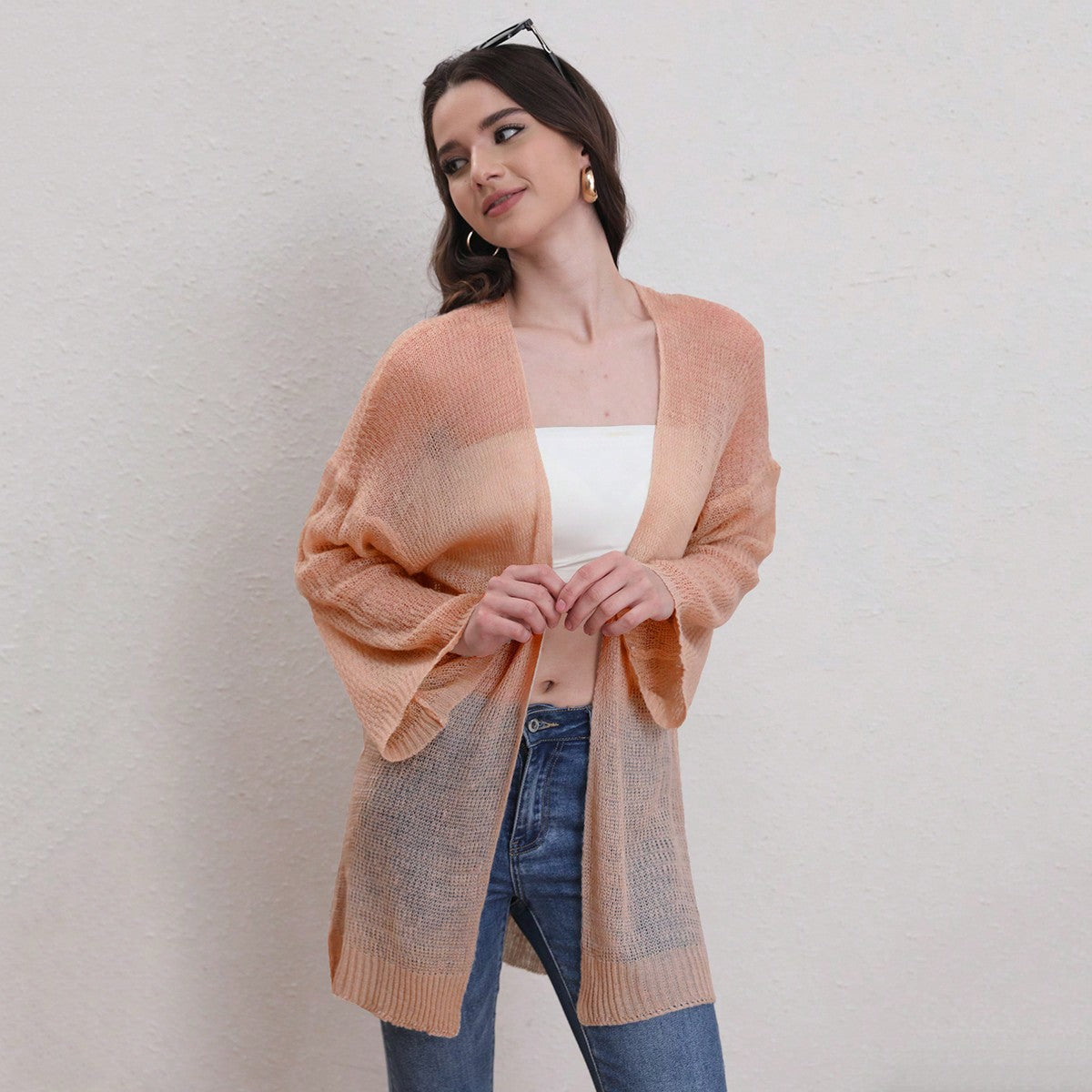 Cardigan tricoté à découpes pour femmes, haut décontracté, pull pour femmes