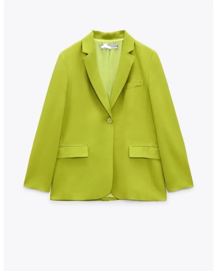 Straight Collared Long Sleeve Blazer Casual High Waist Short Skirt Women Spring Summer Green A line Skirt Set