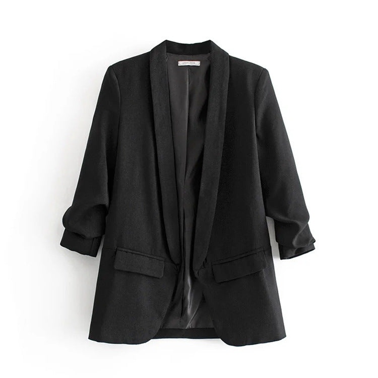 Draping Pleated Blazer Spring Autumn Women Jacket Elegant Slightly Mature