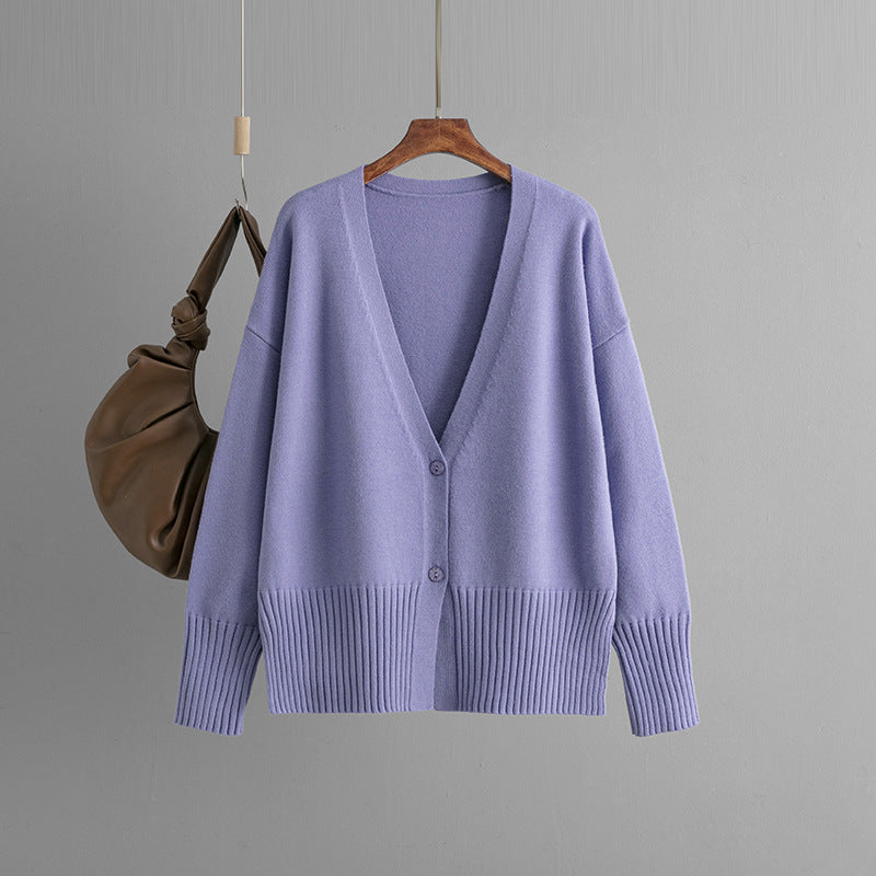 Vêtements pour femmes automne hiver col en V tricoté cardigan couleur unie pull ample manteau haut