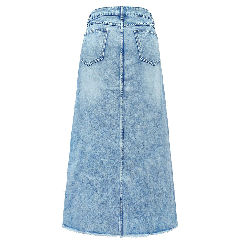 Spring Autumn High Waist All Matching Minimalist A line Skirt Retro Elegant High Sense Denim Skirt