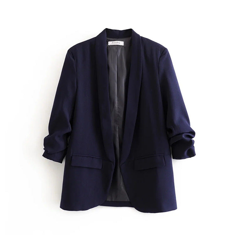 Draping Pleated Blazer Spring Autumn Women Jacket Elegant Slightly Mature