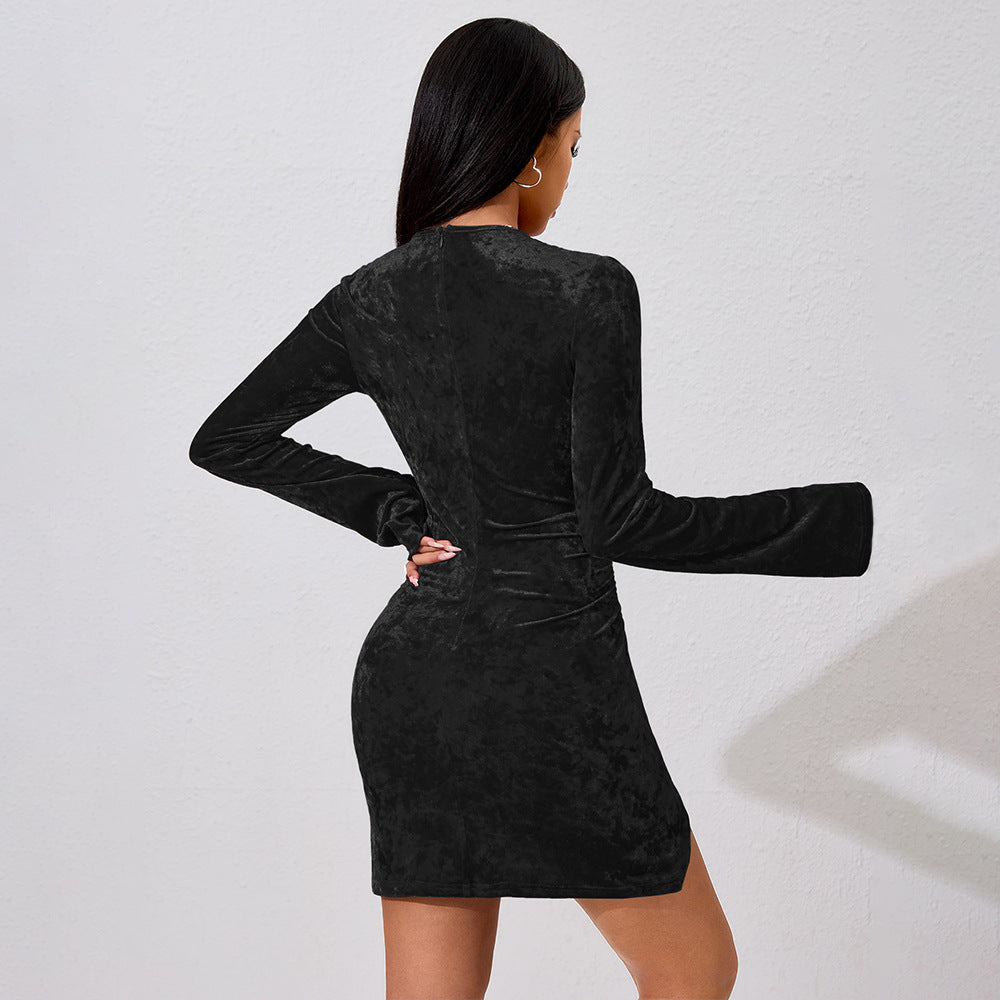 Robe sexy pour femme, automne hiver, manches cloches, taille plissée, moulante, courte, hanche