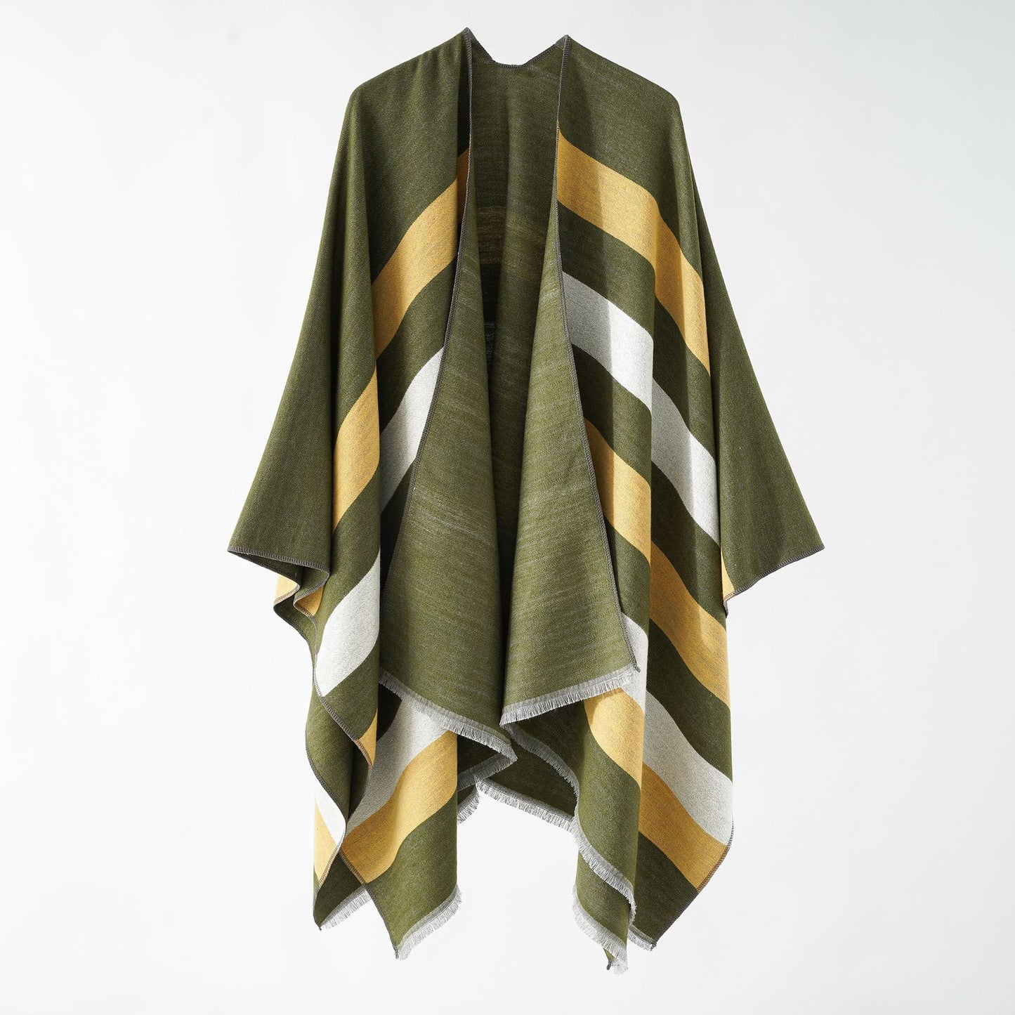 Wide Striped Autumn Winter Cashmere like Women Multi Functional Summer Air Conditioned Room Split Gold Silk Cape Shawl