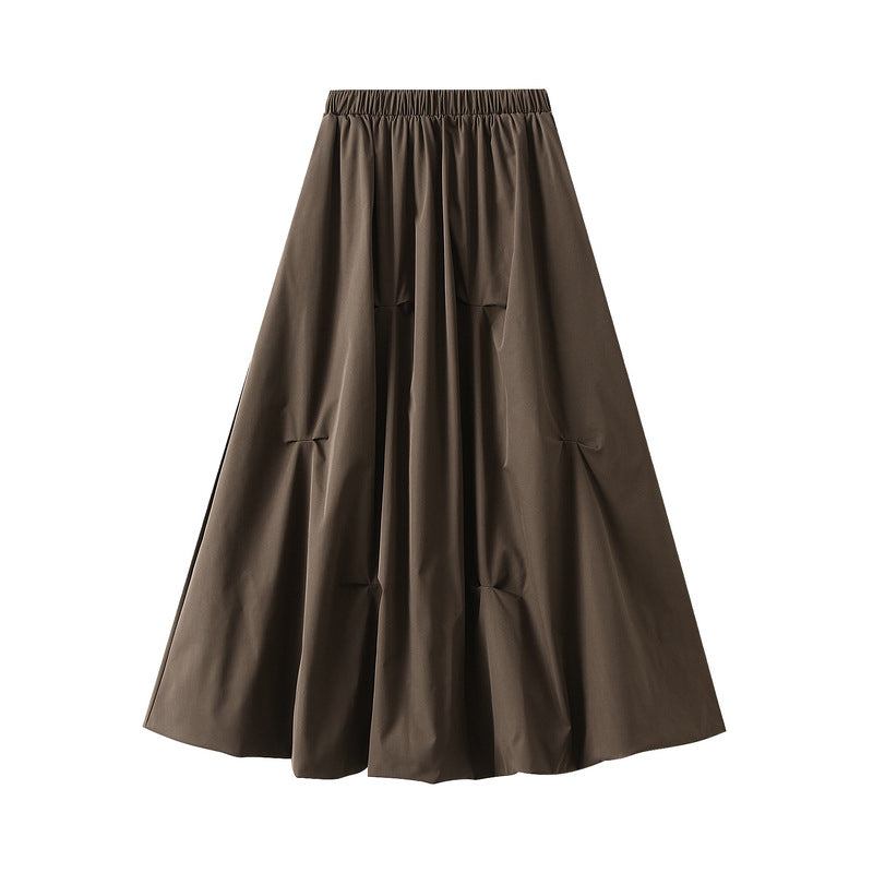 Autumn All Matching Elastic Waistband Skirt Women Design Irregular Asymmetric Pleated A line Midi Skirt