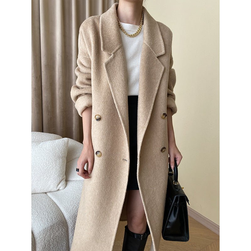 Advanced Texture Tencel Rabbit Fur Autumn Winter High Grade Wool Double Sided Woolen Coat Outerwear