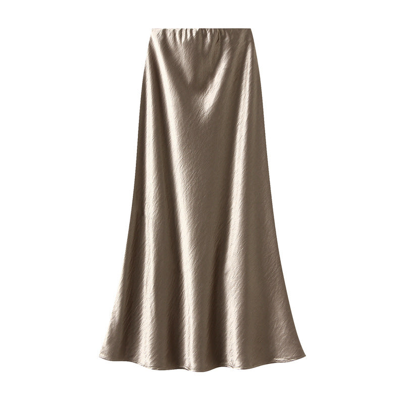 Elegant Pleated Streamer Satin Fishtail Skirt Women Autumn Drooping Slimming Sheath A Line Long Skirt