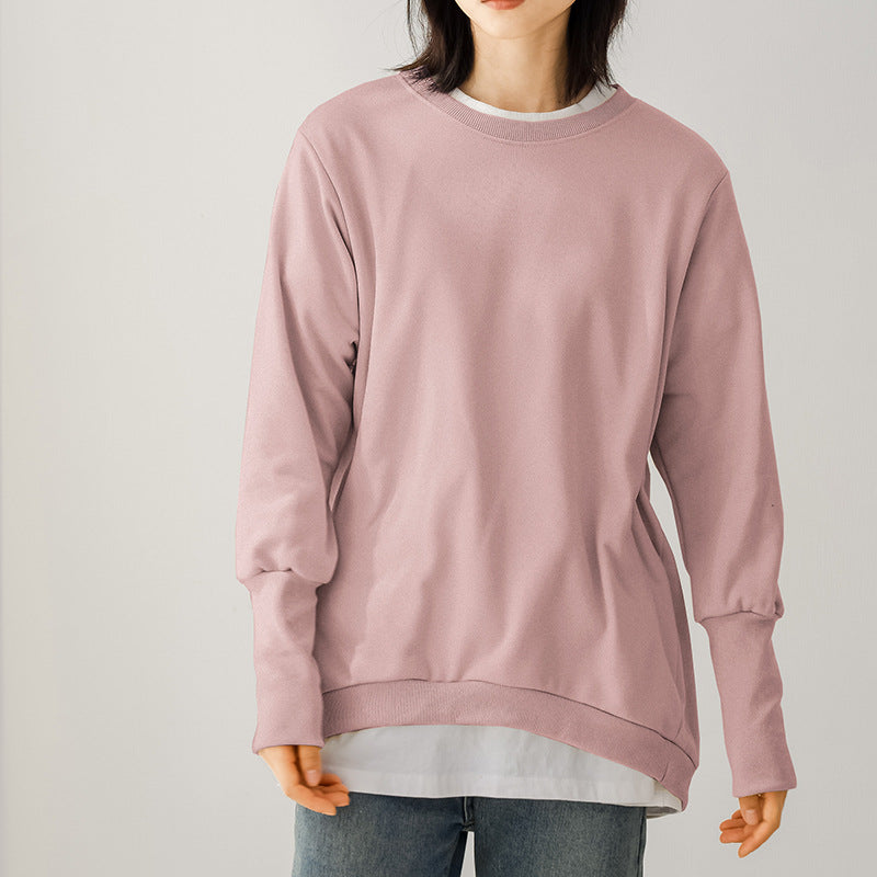 Pull ample en coton à col rond pour femme, automne et hiver, haut large en éponge