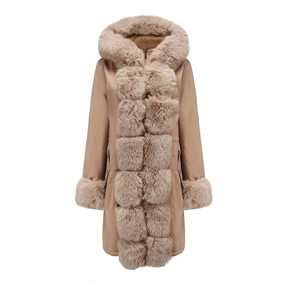 Abrigo de algodón de invierno para mujer, Parka de manga larga con cuello de piel desmontable, chaqueta acolchada de algodón cálida con capucha de Color sólido