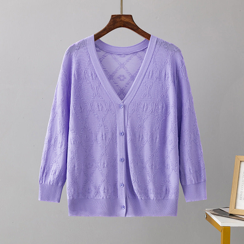 Three Quarter Sleeve Ice Silk Knitted Sun Proof Cardigan Tops Short Western Outer Wear Women Shawl Summer Small Shacket