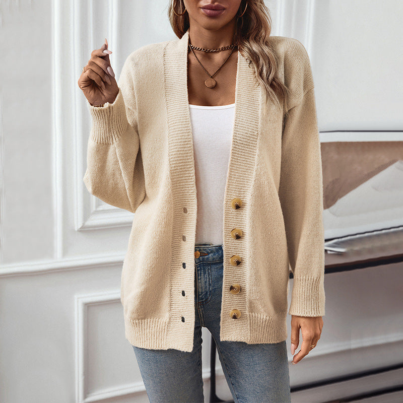 Cardigan tricoté élégant pour femme, automne hiver, pull simple boutonnage uni