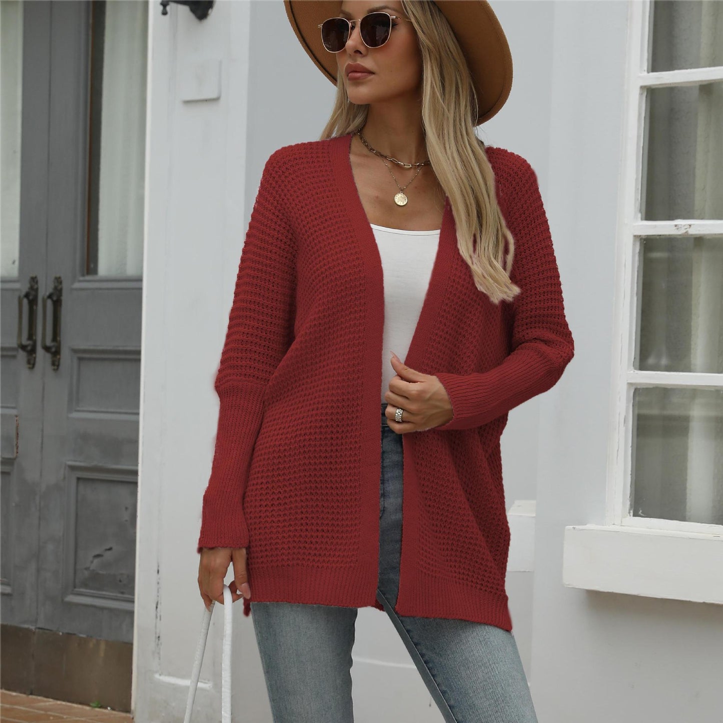 Femmes Tricots Automne Hiver Tricoté Cardigan Lâche Couleur Unie Pull Femmes