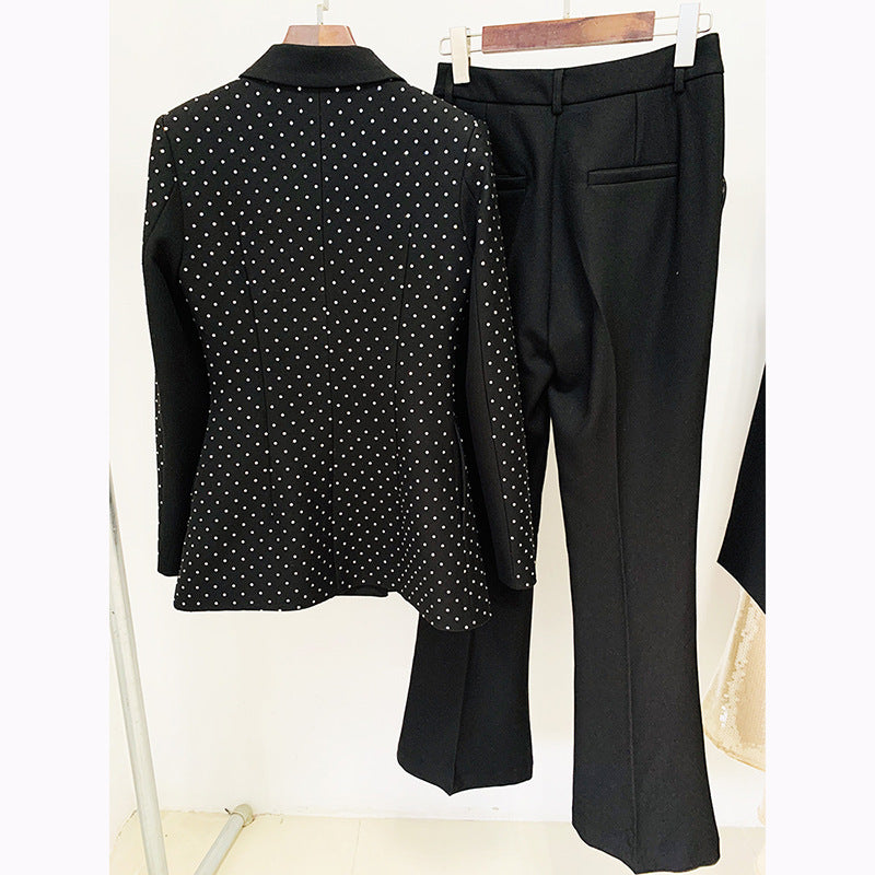 Star Rhinestone Blazer Bootcut Pants Suit Two Piece Set