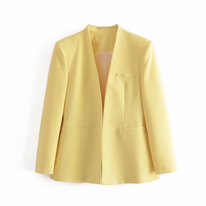 Summer Women Clothing Retro No Collared Blazer