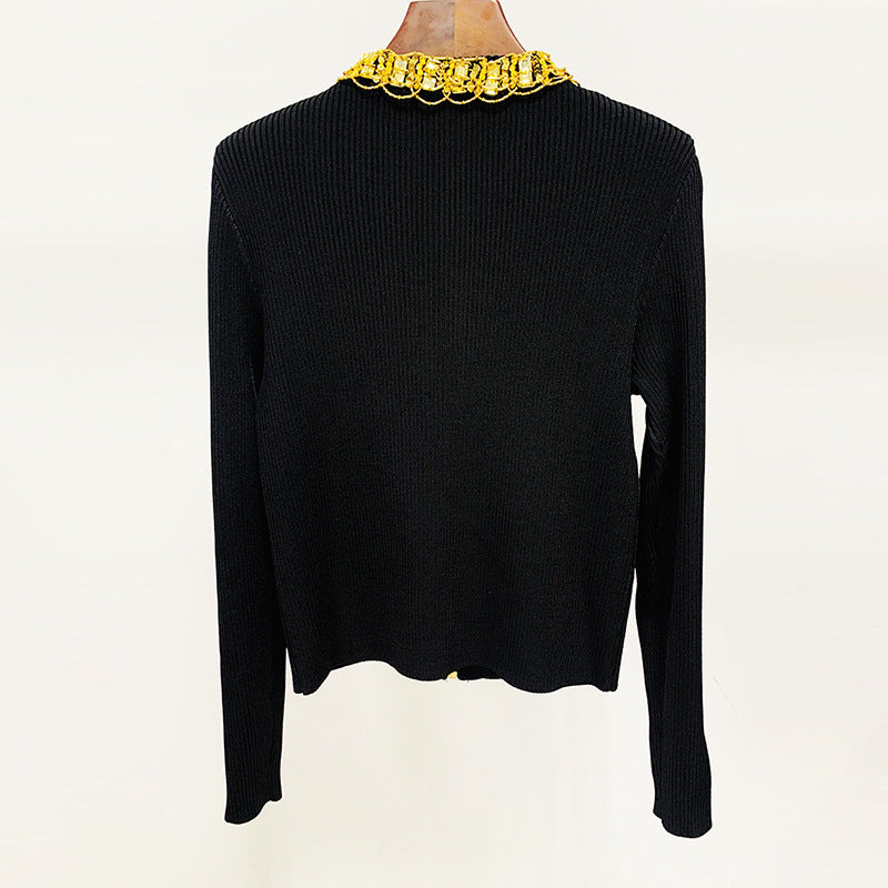 Goods Stars Socialite Heavy Industry Beads Diamond Zipper Sweater Coat