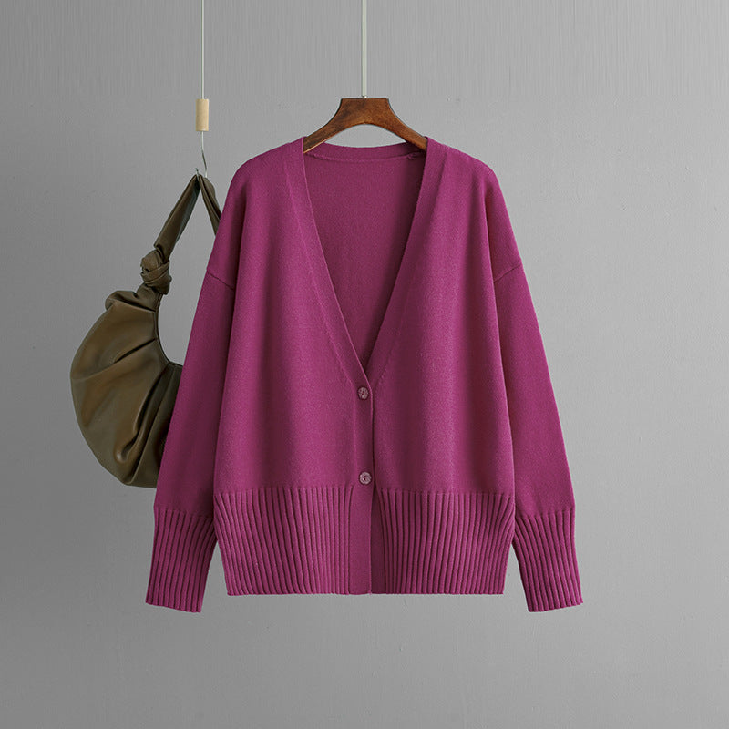 Vêtements pour femmes automne hiver col en V tricoté cardigan couleur unie pull ample manteau haut