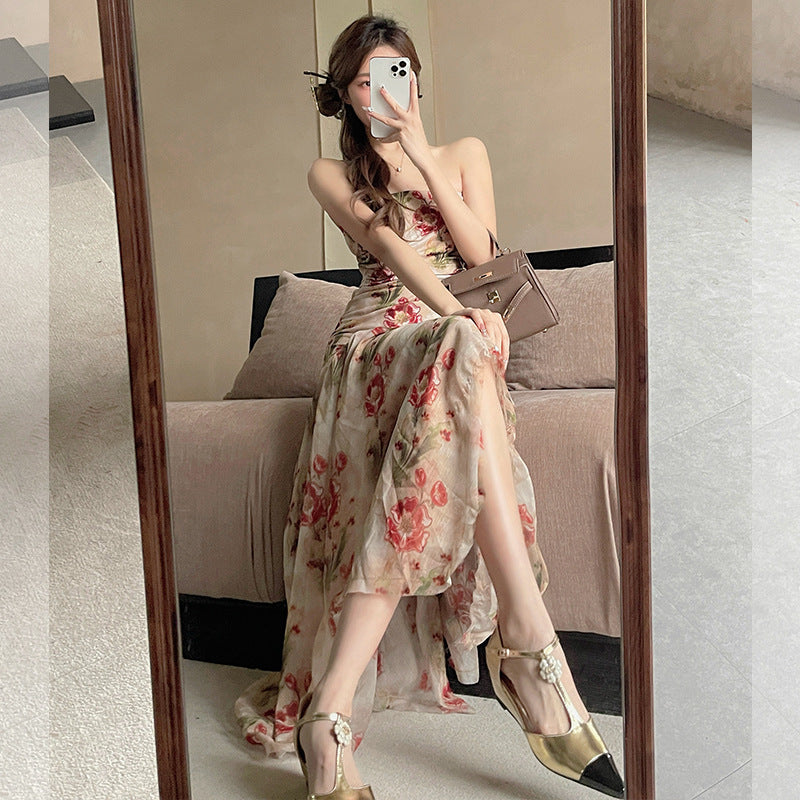 Women's Floral Strapless Long Dress