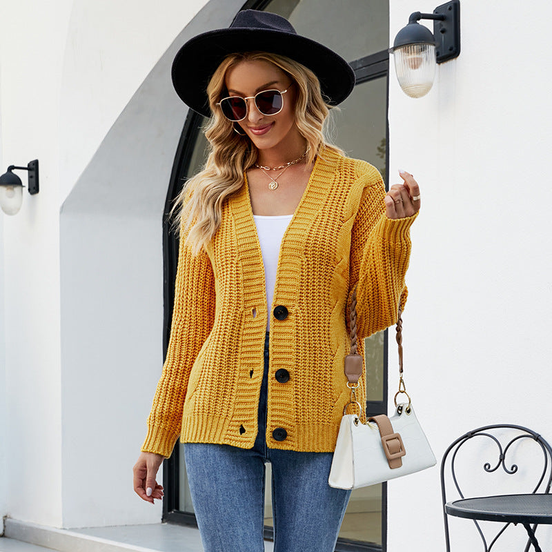 Thick Thread Cable Knit Sweater Autumn Winter Button Sweater Women Cardigan Coat