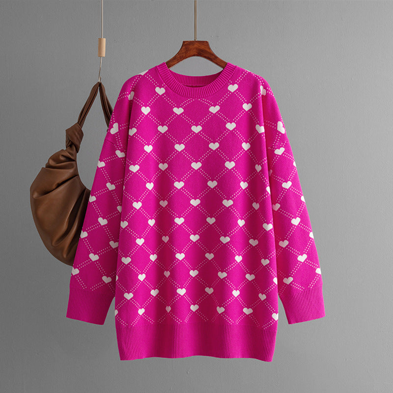 Autumn Winter Sweater Mid Length Sweater Love Jacquard Pullover Sweater