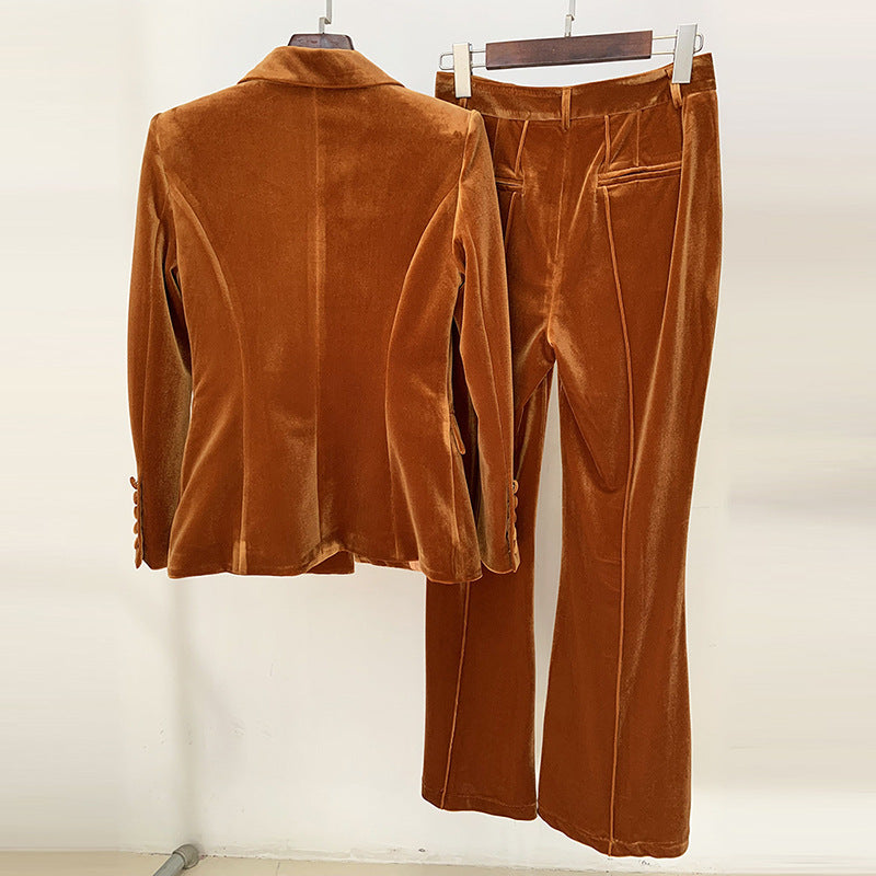 Costume deux pièces pour femme d'affaires, Blazer à un bouton, pantalon à cloche, ensemble deux pièces, automne et hiver