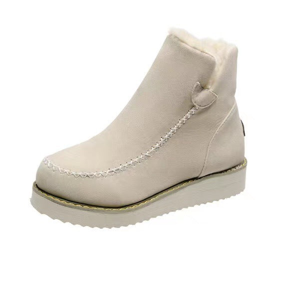 Women Boots Winter Ladies Platform Cotton Padded Boots Solid Color Slip on Warm Booties