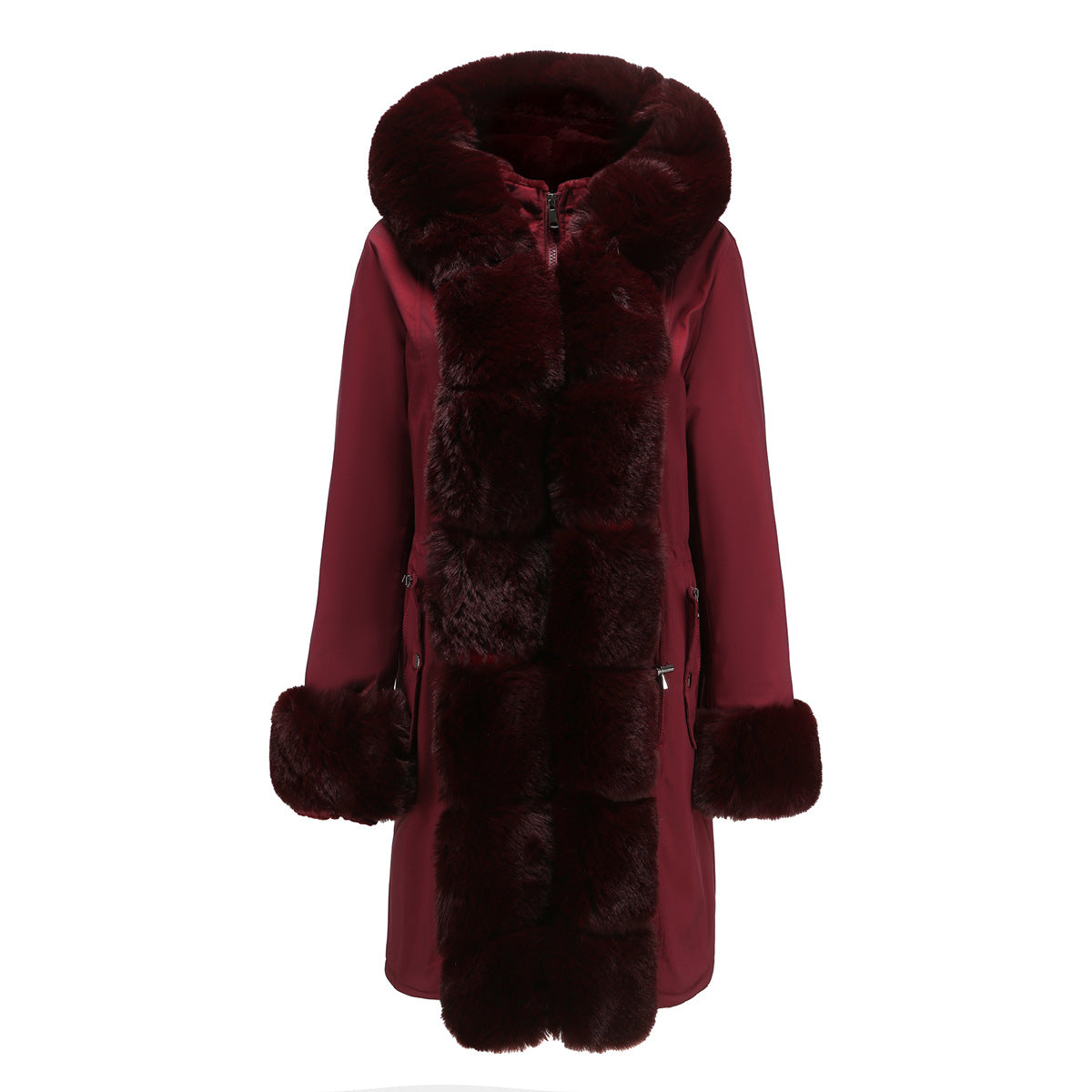 Abrigo de algodón de invierno para mujer, Parka de manga larga con cuello de piel desmontable, chaqueta acolchada de algodón cálida con capucha de Color sólido