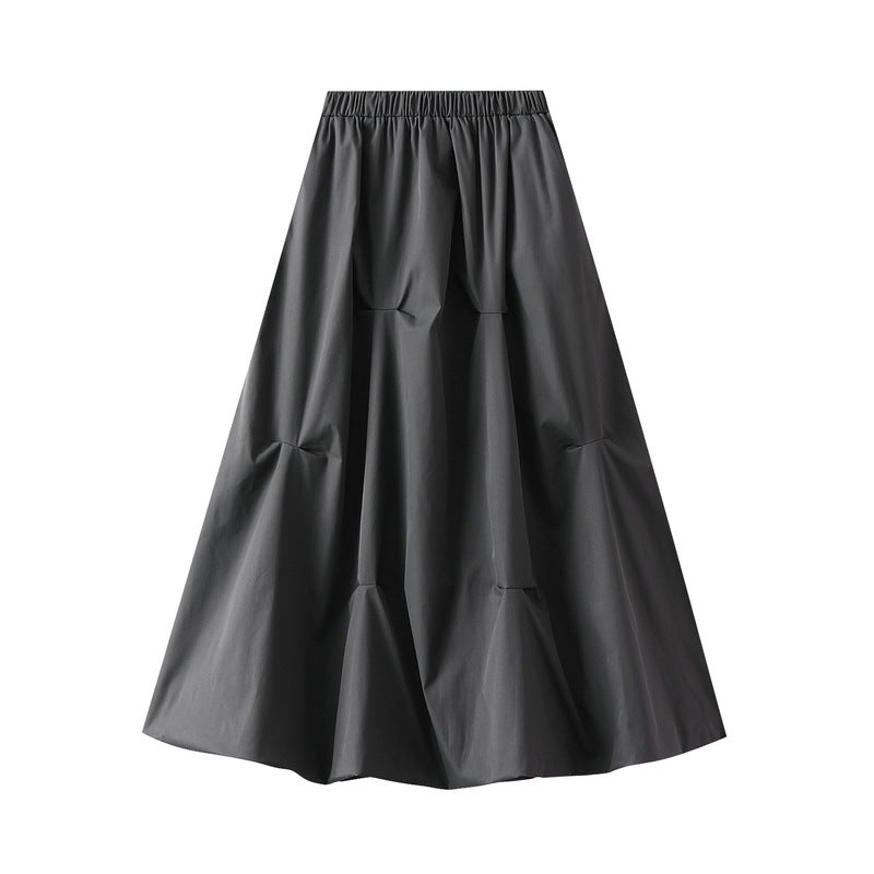 Autumn All Matching Elastic Waistband Skirt Women Design Irregular Asymmetric Pleated A line Midi Skirt