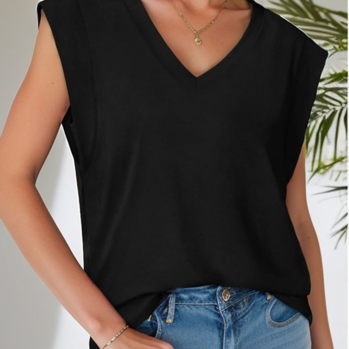 Camiseta holgada con cuello en V para mujer