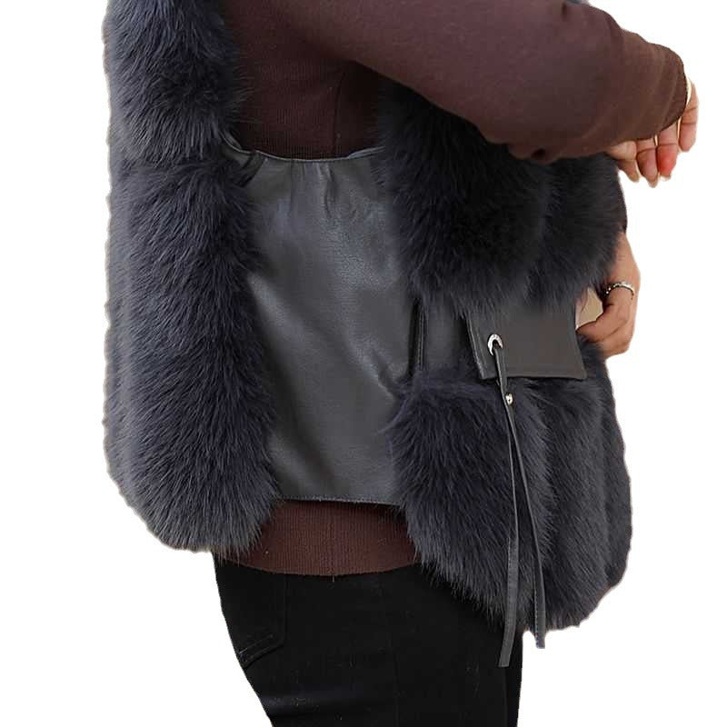 Elegant Faux Leather Vest Western Style Middle-aged And Elderly Women's Clothing