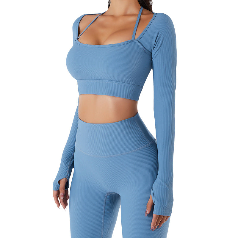 Ropa de entrenamiento de secado rápido para mujer, Top deportivo con almohadilla para el pecho, ropa de yoga de manga larga ajustada y ajustada