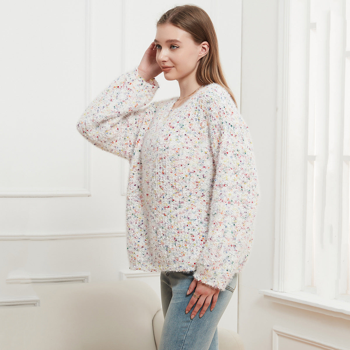 Pull tricoté à col rond pour femme, haut décontracté, doux et chaud, pour l'automne et l'hiver