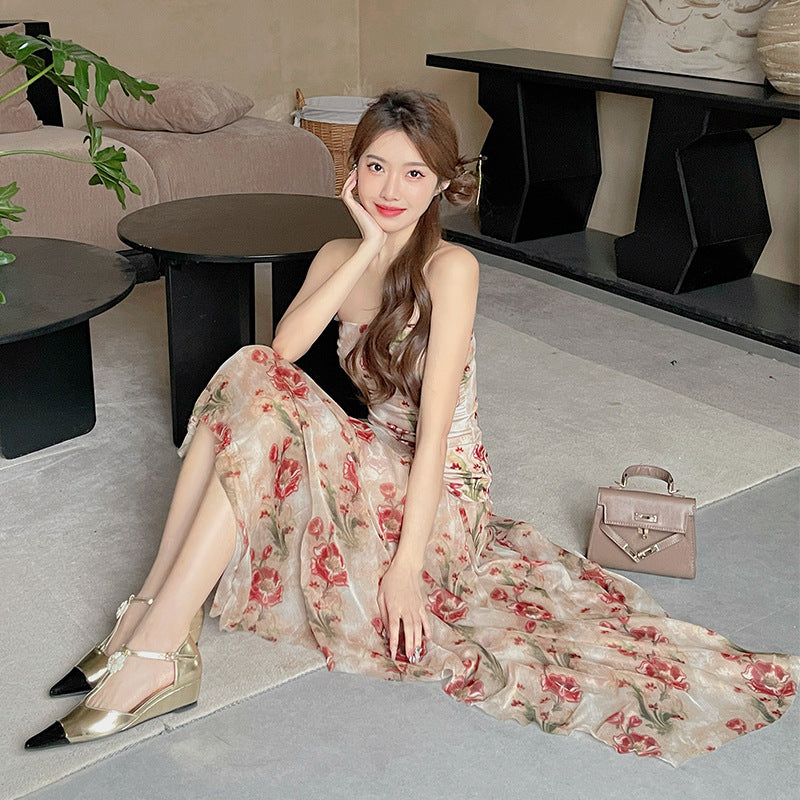 Women's Floral Strapless Long Dress