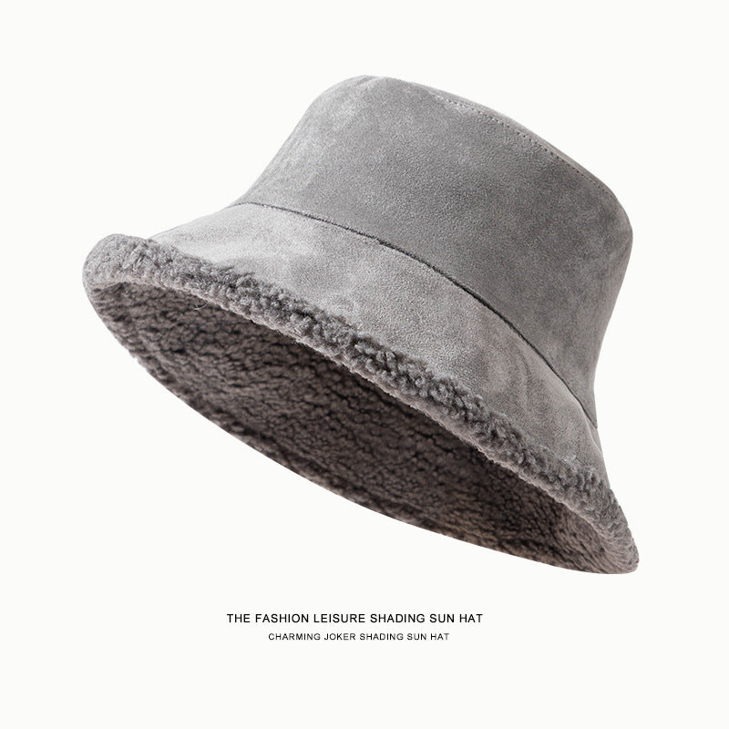 Bucket Hat Double Sided Thickened Lamb Wool Bucket Hat Women Protection All Matching Basin Hat