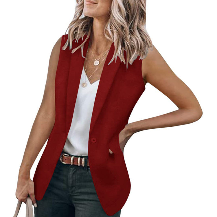 Summer Elegant Sleeveless Blazer Solid Color Collar Loose Cardigan Women Clothing