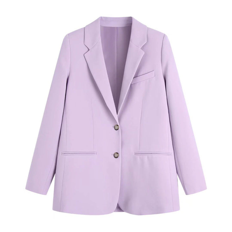 Blazer décontracté droit pour femme, vêtements de printemps, violet, bureau