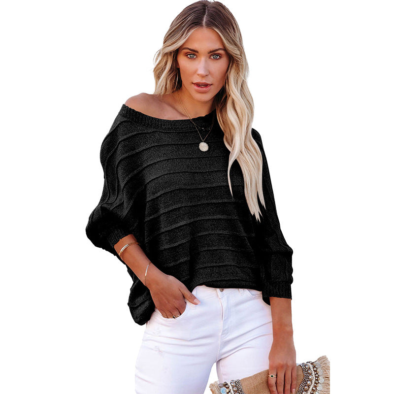 Women Clothing Loose Pullover Top Women Autumn Idle Wide Collar Batwing Sleeve Women Sweater