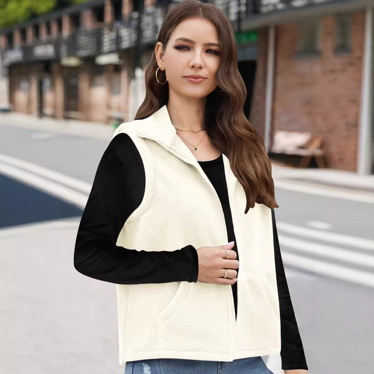 Gilet en polaire à col zippé pour femme