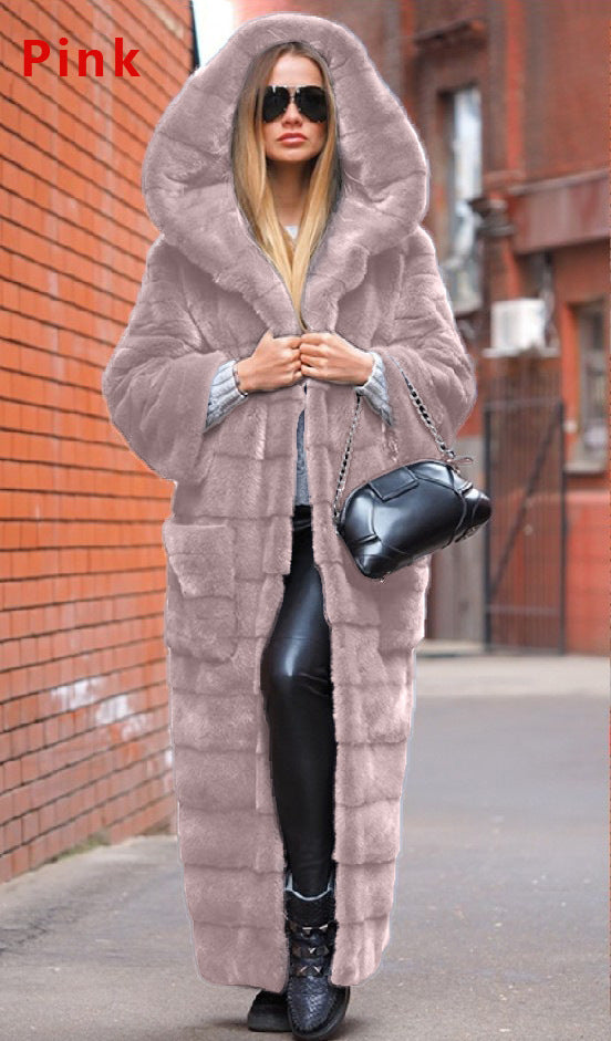 Autumn Faux Fur Coat Hooded Cotton Padded Coat Thickened Extended Plush Coat Women Coat Trench Coat Plus Size