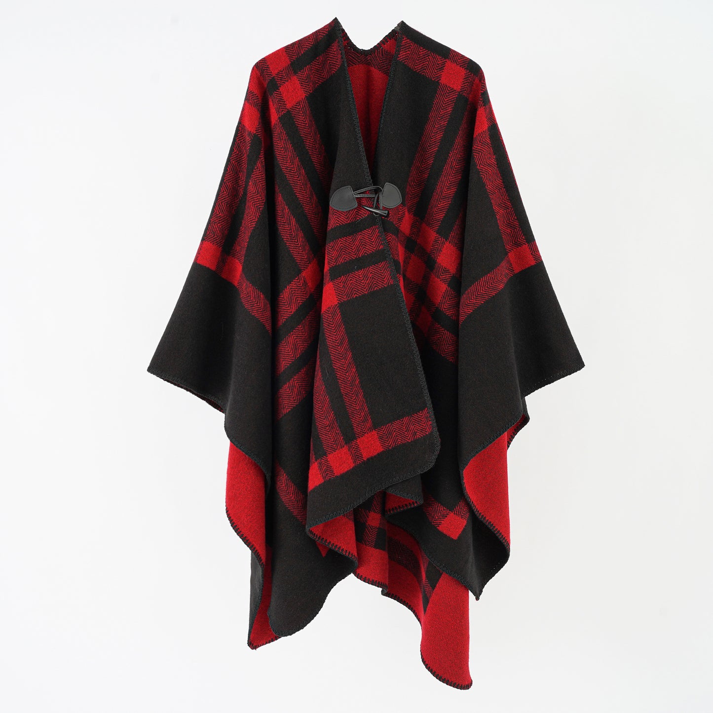 Double Sided Plaid Inverness Women Spring Autumn Cape Cloak Large Kerchief Double Sided Wear Woolen Knit Cloak