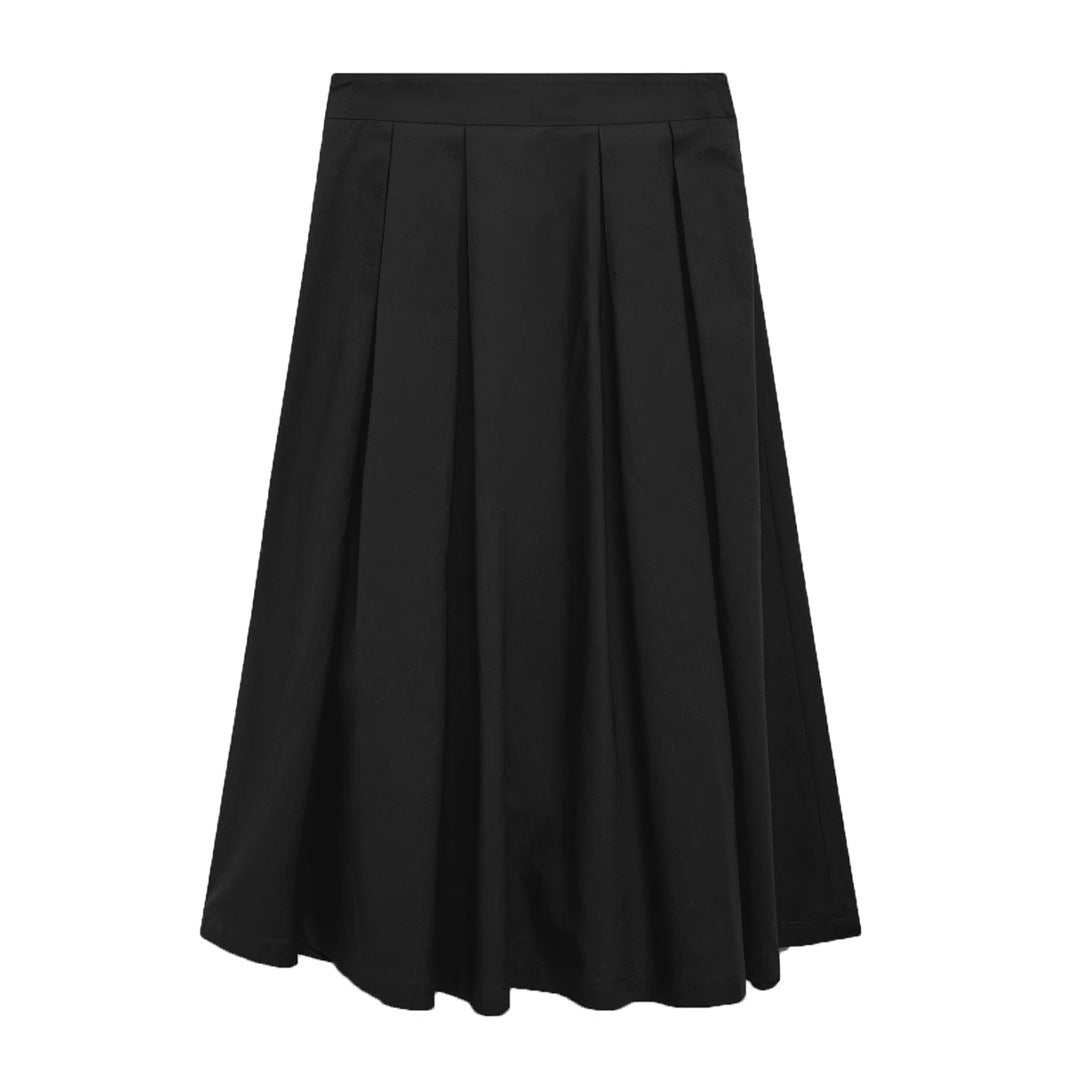 Women Clothing Autumn Winter Pleated Skirt High Waist Zipper Large Swing Skirt Elegant Midi Skirt