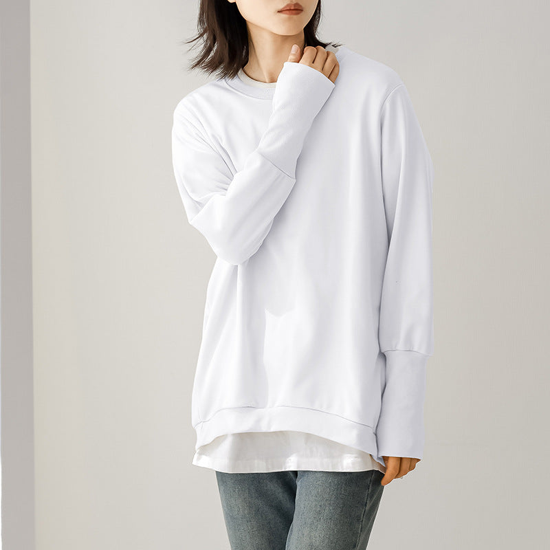 Pull ample en coton à col rond pour femme, automne et hiver, haut large en éponge