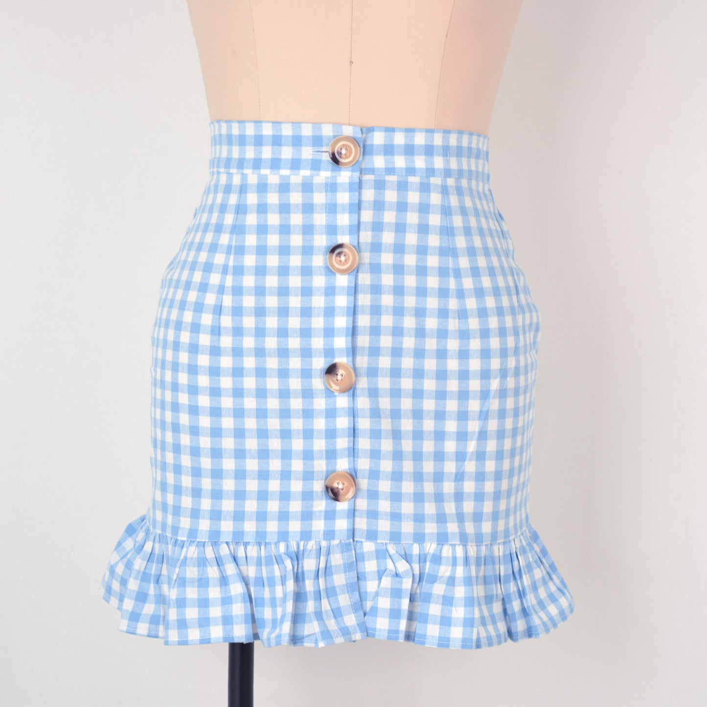 Women's Plaid Lotus Leaf Skirt High Waist