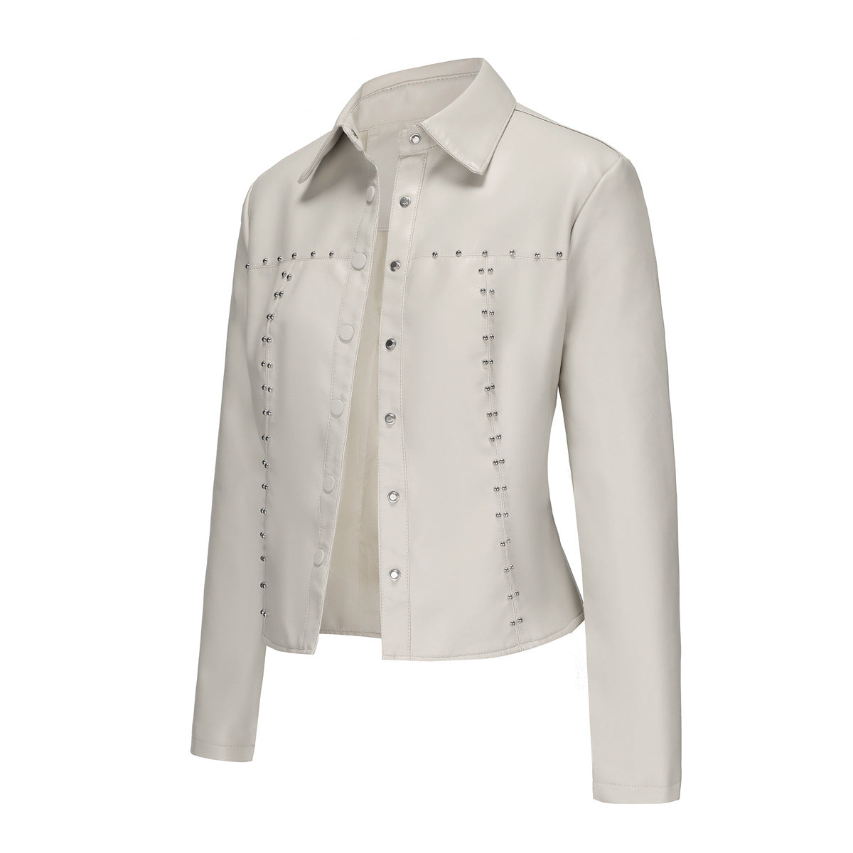 Printemps Automne Rivets Veste En Cuir Cardigan Bouton Vêtements En Cuir Populaire Manteau Mince Vêtements Pour Femmes