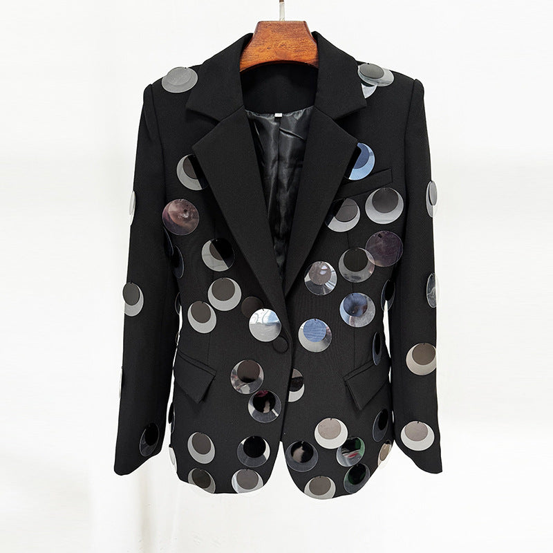 Star Personality Big Sequ One Button Slim Blazer Jacket