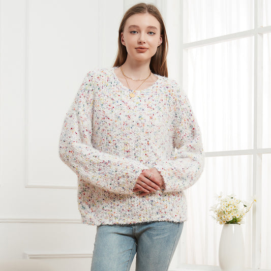 Pull tricoté à col rond pour femme, haut décontracté, doux et chaud, pour l'automne et l'hiver