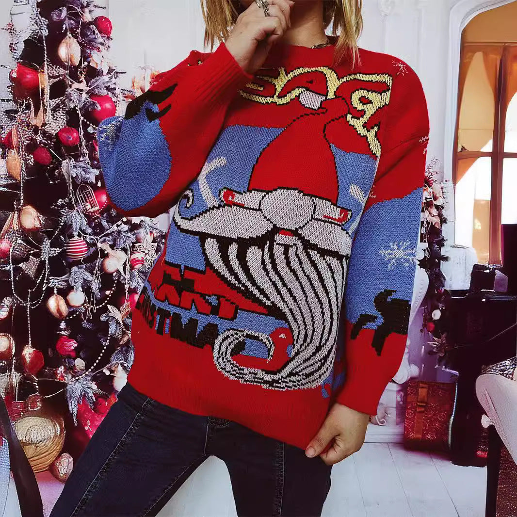 Sweater Christmas Sweater Santa Claus Pattern Round Neck Thickened Knitted Pullover