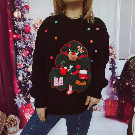 Christmas Sweater Handmade Three Dimensional Decoration Christmas Tree Year Sweater Pullover