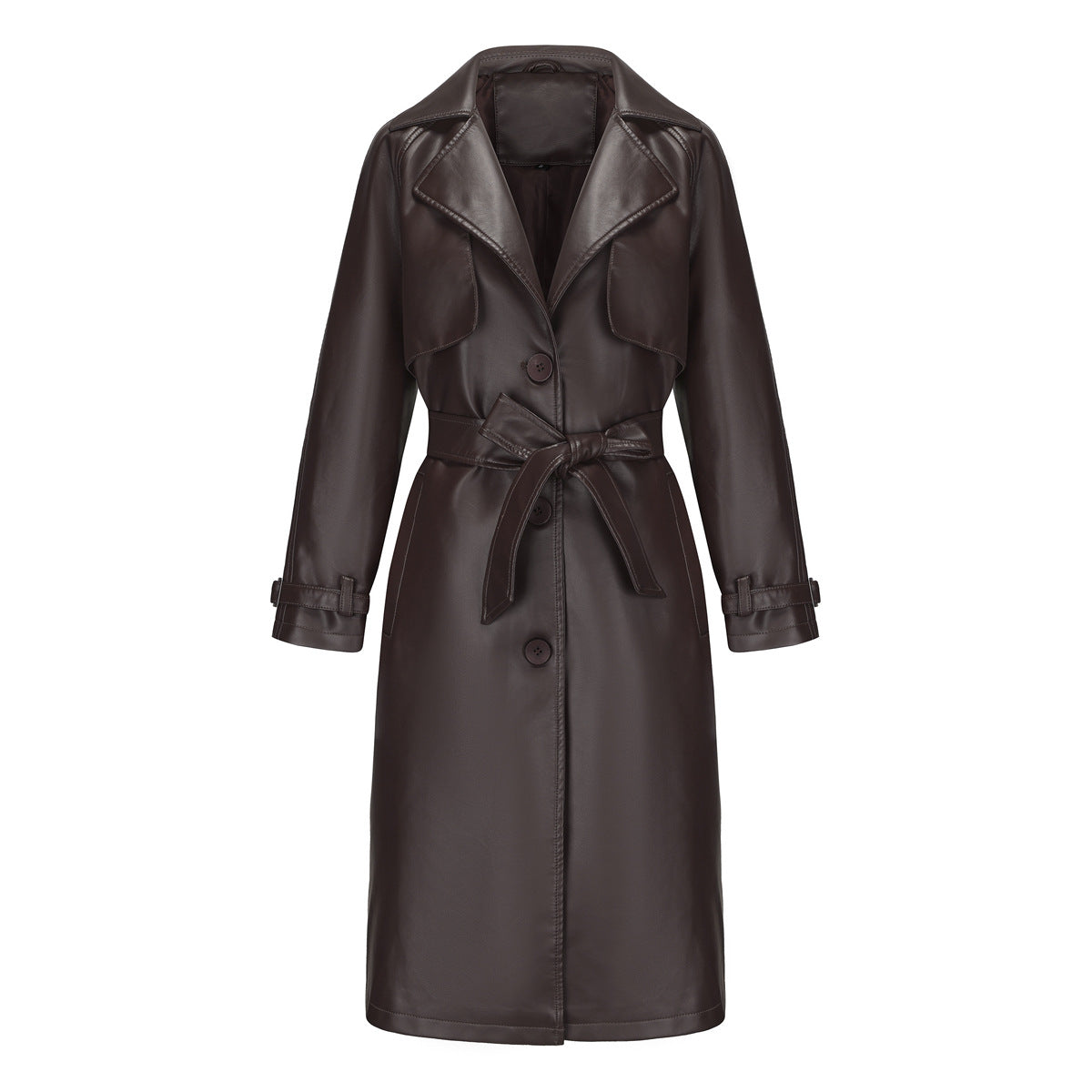 Printemps Automne Femmes Trench-Coat Longue Veste Ample Manteau En Similicuir Femmes Oversize Classique Col Rabattu Manteau Contenant Une Ceinture