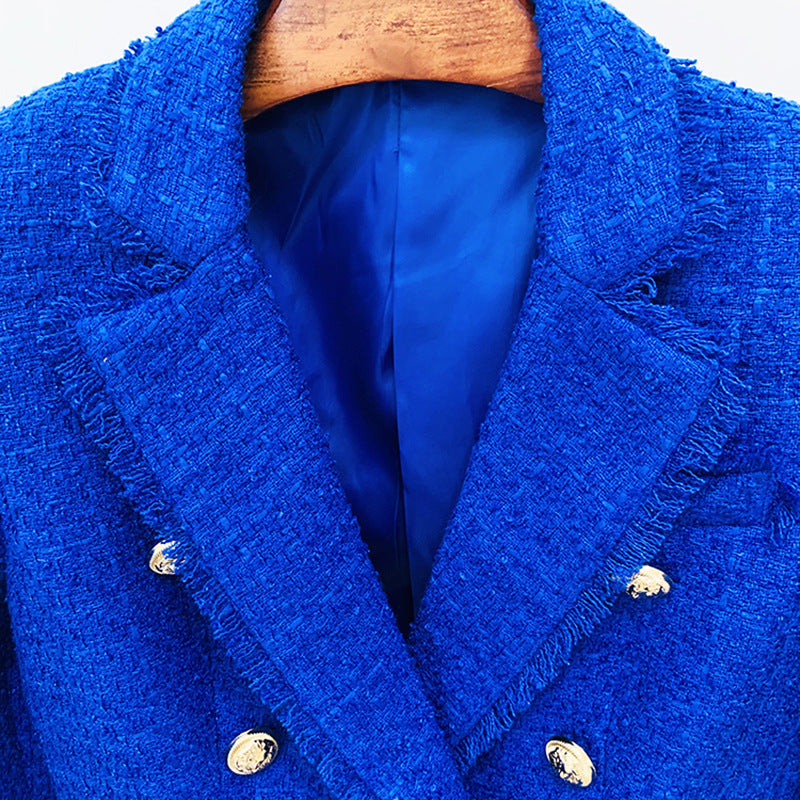 Goods Autumn Winter Women Jacket Lion Head Button Double Breasted Tweed Woolen Slim Blazer