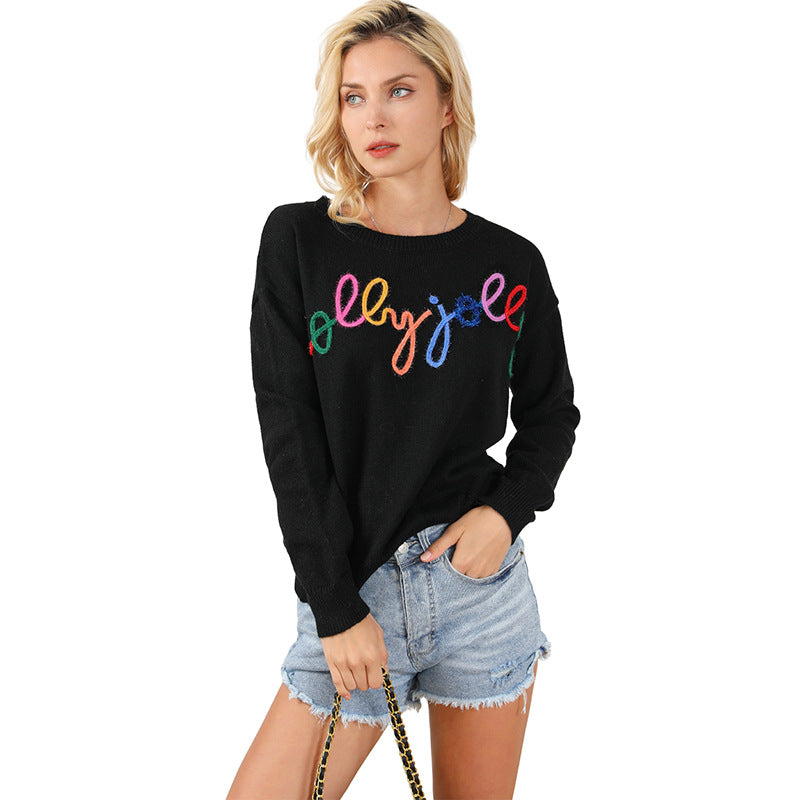 Autumn Long Sleeve Pullover Women Casual All Match Letters Printed Warm Thickened Sweater Women